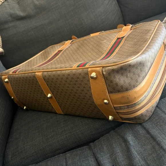 Gucci Vintage Authentic Coated Canvas Luggage Large Stripes 1980’s GG Monogram - Picture 10 of 15
